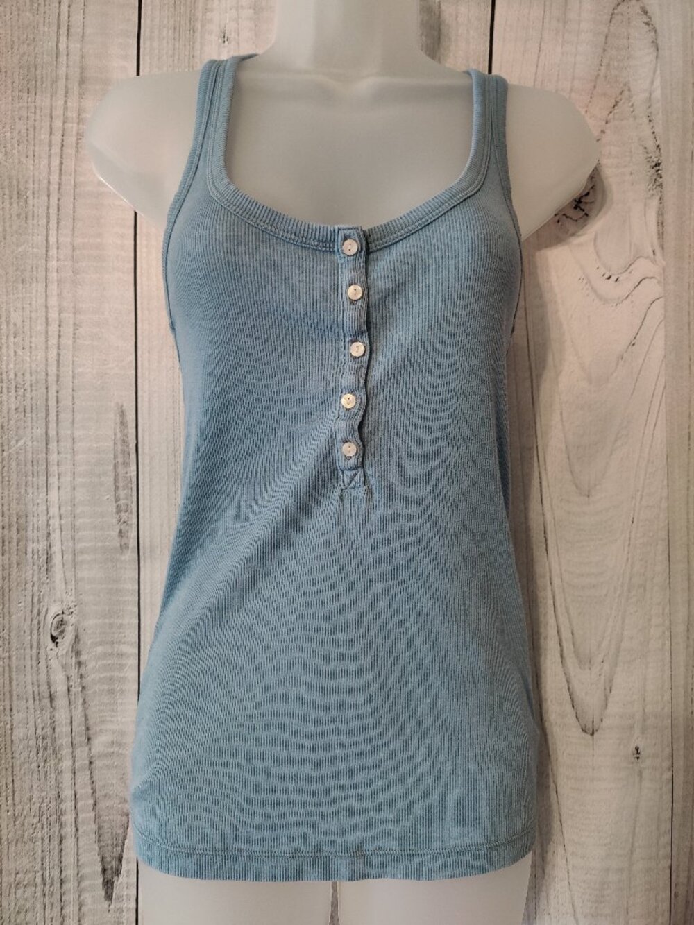Aerie Real Soft Dusty Blue Racerback Henley Tank EUC